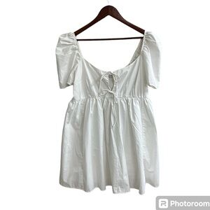 Abercrombie & Fitch White Puff Sleeve Tie Front Mini Dress
